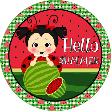 Wreath Sign, Ladybug Sign, Watermelon Sign, Summer Sign, Round Sign, DECOE-514, Sign For Wreath, DecoExchange - DecoExchange